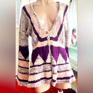 Free People Alpaca Wool Blend Aztec Bell Sleeve Sweater/Cardigan